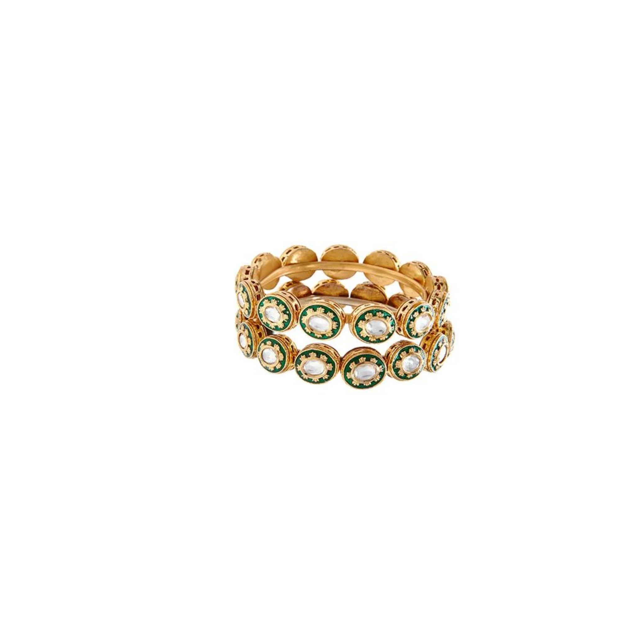 Aadhira green Meenakari Polki bangle with gold plated finish