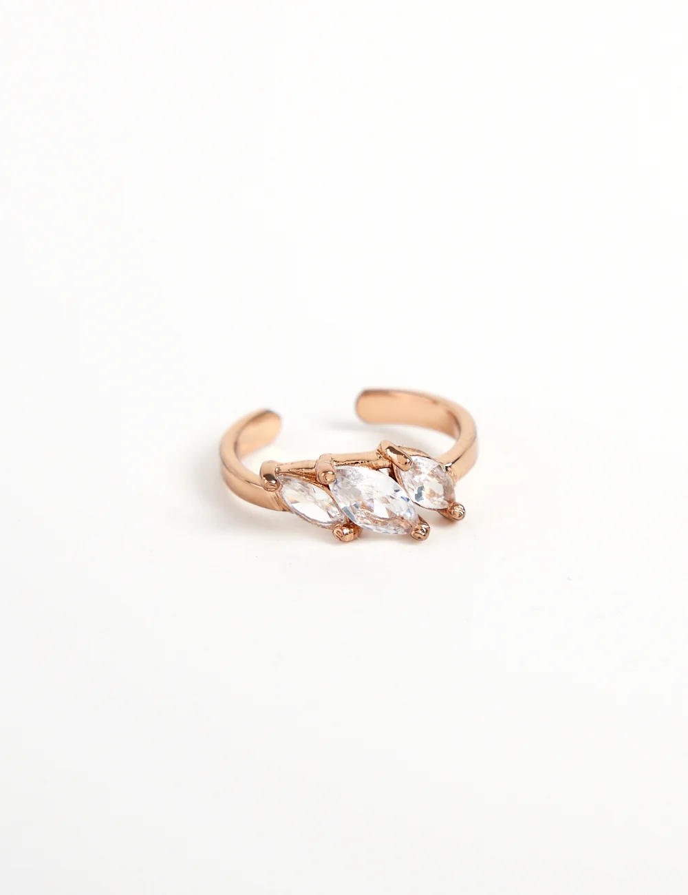 Aurelia Crystal Trio rose gold midi ring with carved stones, natural pearls and cubic zirconia