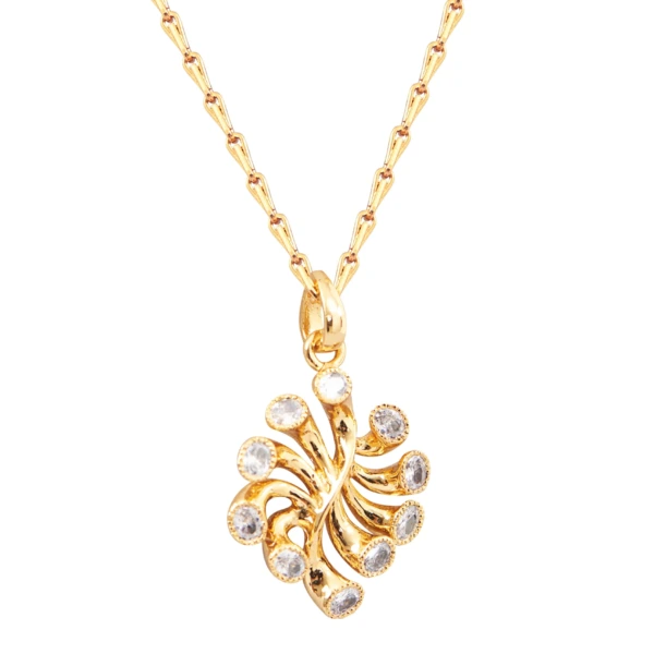 Aurelia Crystal Vine Pendant Necklace with flowing gold-tone detailing and clear stone accents