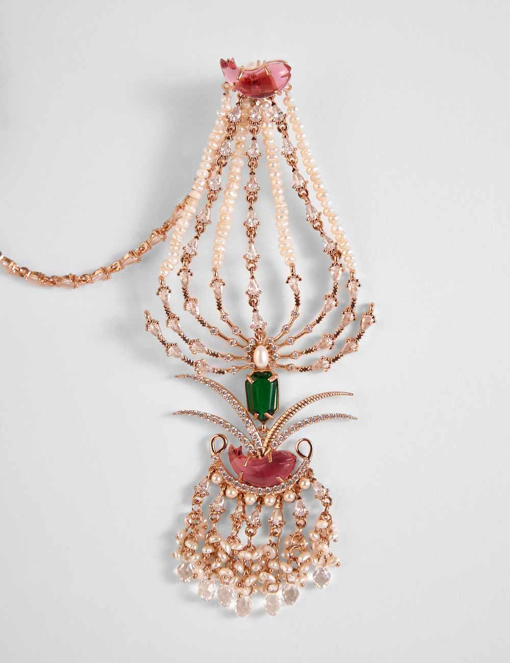 Verdant Dewdrop Rose Gold Earrings featuring a jade-green stone