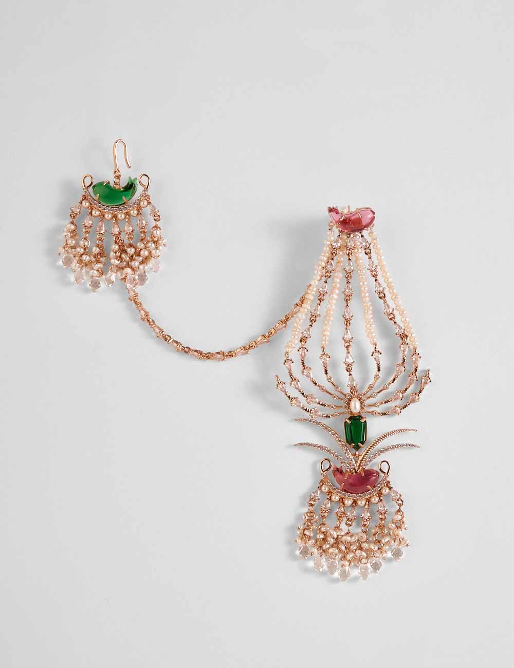 Verdant Dewdrop Rose Gold Earrings featuring a jade-green stone