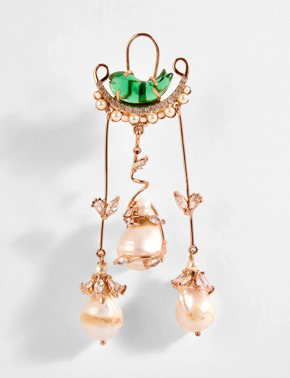 Verdant Dewdrop Rose Gold Earrings featuring a jade-green stone