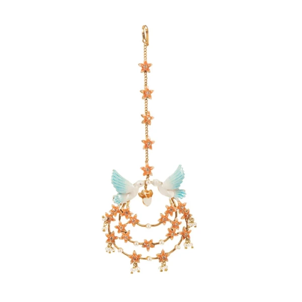 Aaranya blue and peach floral tikka with 1 micron gold plating