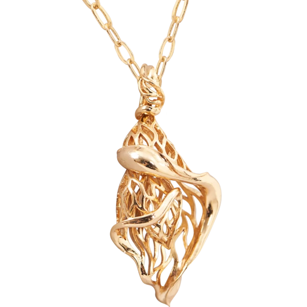 Aurelia Golden Wave Pendant Necklace with an intricate sculptural gold-tone pendant