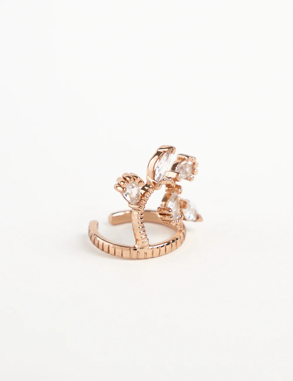 Aurelia Pearl Halo rose gold midi ring with carved stones, natural pearls and cubic zirconia