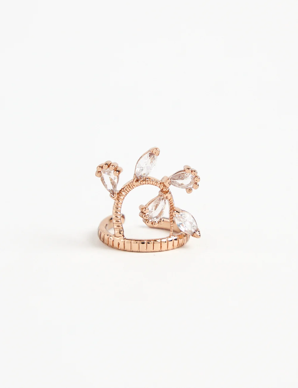 Aurelia Pearl Halo rose gold midi ring with carved stones, natural pearls and cubic zirconia