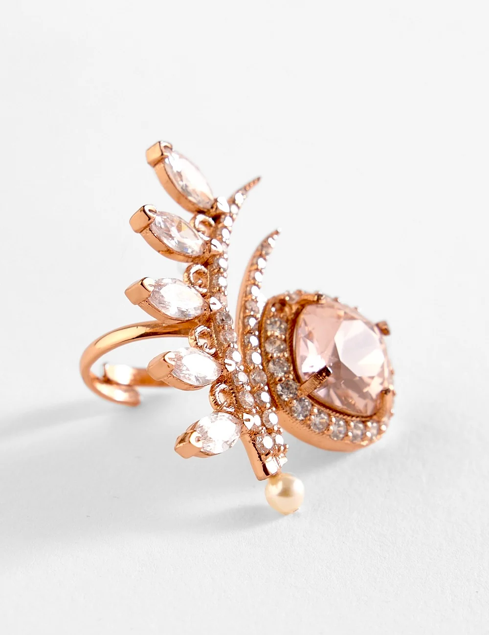 Aurelia Pearl Sculpt rose gold midi ring with carved stones, natural pearls and cubic zirconia