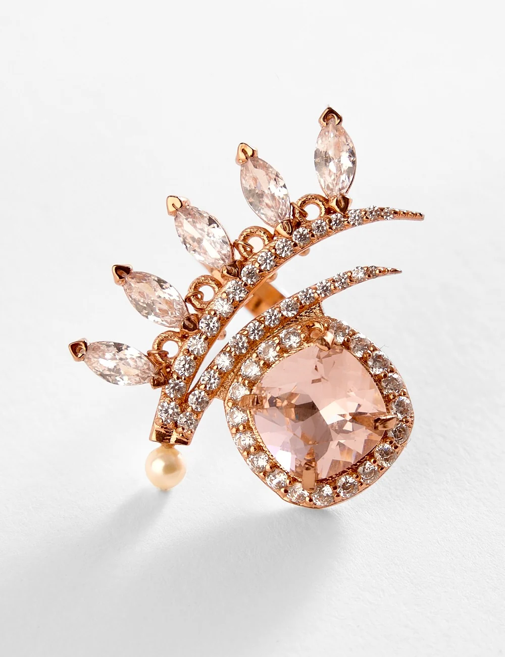 Aurelia Pearl Sculpt rose gold midi ring with carved stones, natural pearls and cubic zirconia